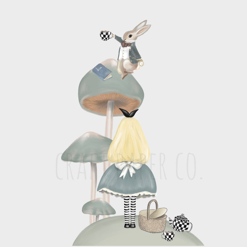 Alice, Mantarlar, Çaydanlık Ve Bay Tavşan Çocuk Odası Duvar Sticker — El çizimi çocuk odası duvar sticker | Craft Paper Co