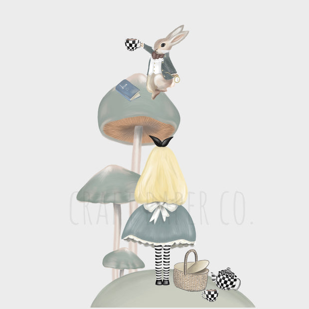 Alice, Mantarlar, Çaydanlık Ve Bay Tavşan Çocuk Odası Duvar Sticker — El çizimi çocuk odası duvar sticker | Craft Paper Co