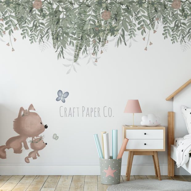 Anne Tilki Ve Çocuk Tilki Bebek ve Çocuk Odası Duvar Kağıdı — El çizimi, ölçüye özel üretim | Craft Paper Co