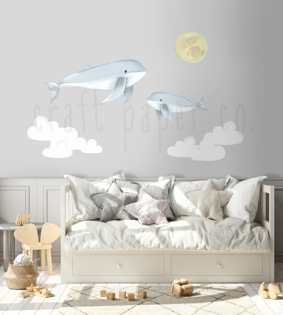 Anne Yunus ve Yavrusu Bebek Odası Duvar Sticker — El çizimi çocuk odası duvar sticker | Craft Paper Co