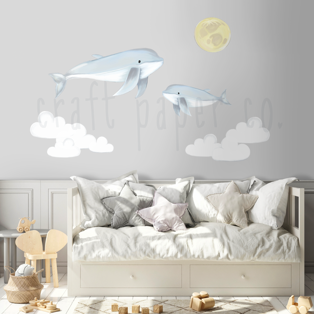 Anne Yunus ve Yavrusu Bebek Odası Duvar Sticker — El çizimi çocuk odası duvar sticker | Craft Paper Co