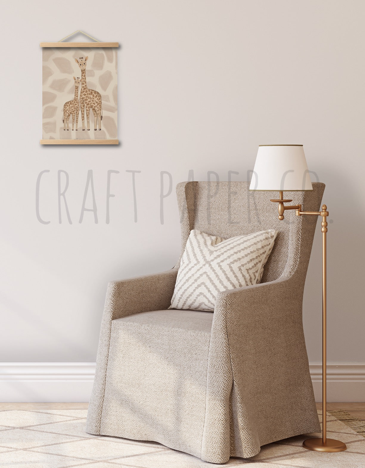 Anne Zürafa Ve Yavrusu Çocuk Odası Posteri — El çizimi çocuk odası posteri | Craft Paper Co