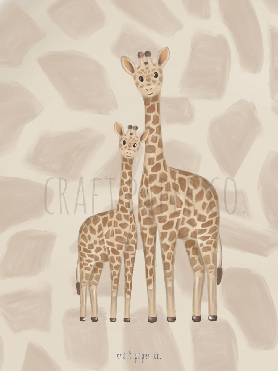 Anne Zürafa ve Yavrusu Çocuk Odası Posteri — detay görünümü | Craft Paper Co