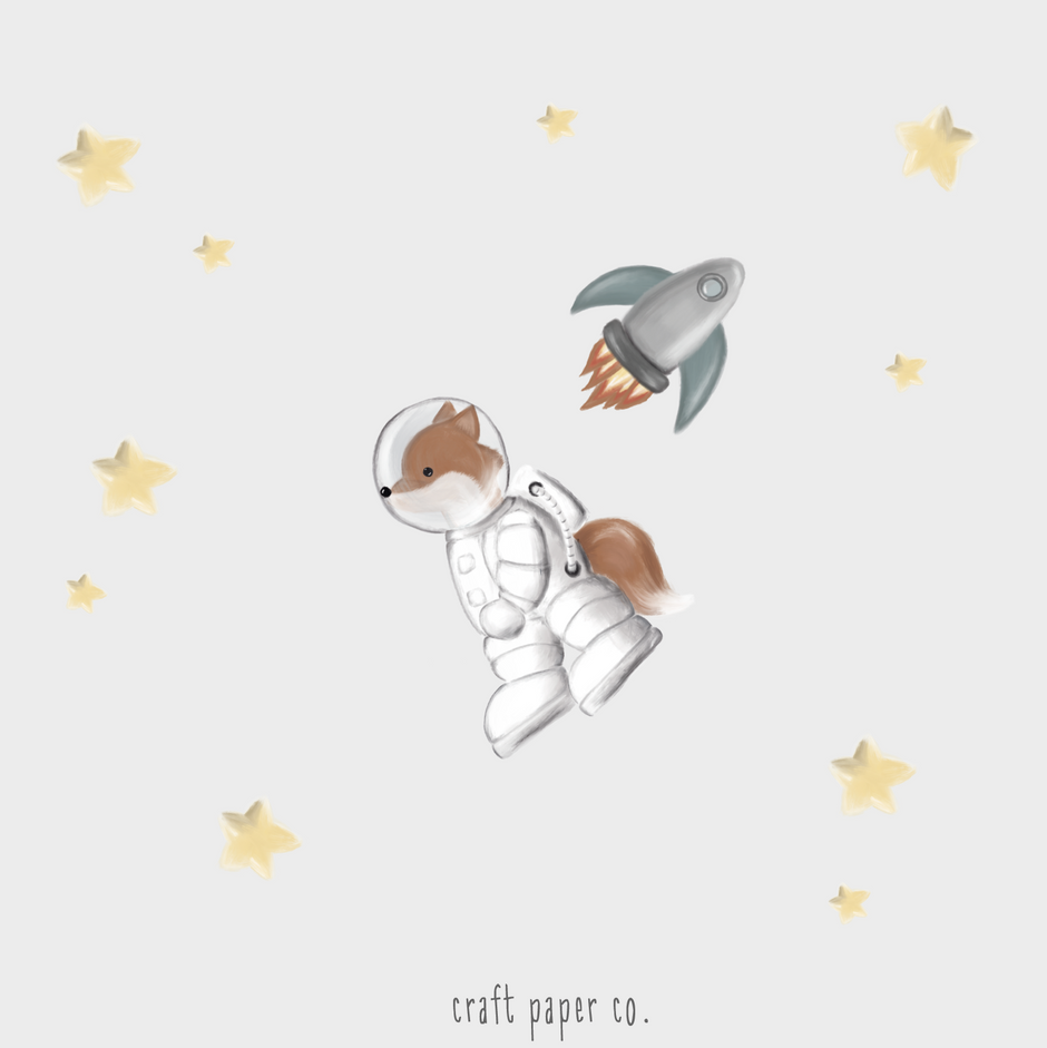 Astrofox Ve Roket Çocuk Odası Duvar Sticker — El çizimi çocuk odası duvar sticker | Craft Paper Co