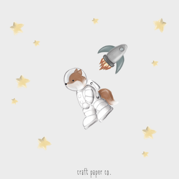 Astrofox Ve Roket Çocuk Odası Duvar Sticker — El çizimi çocuk odası duvar sticker | Craft Paper Co