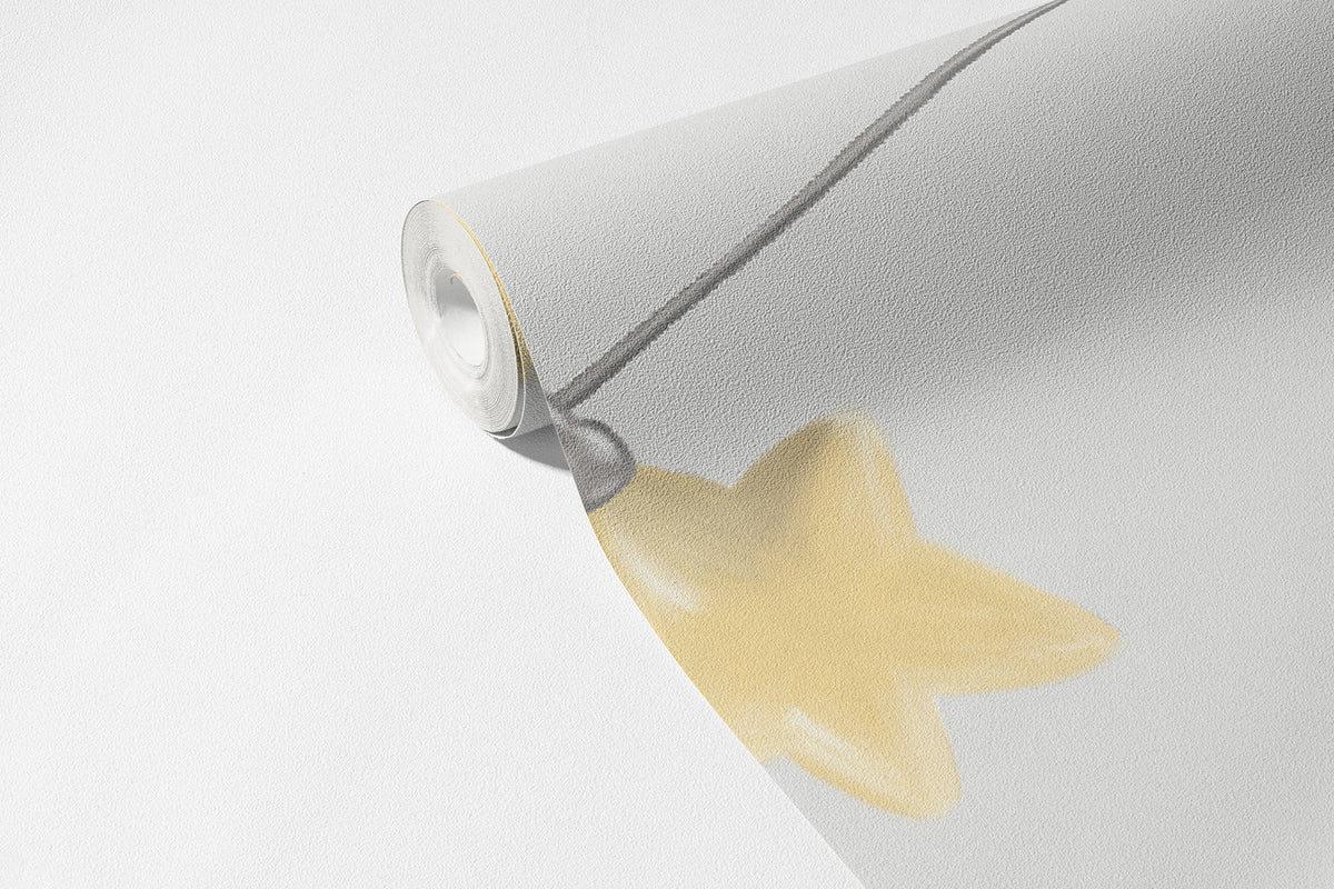 Ay ve Bulutlar Duvar Kağıdı; rulo yakın çekim, ipe asılı sarı yıldız süsü | Craft Paper Co