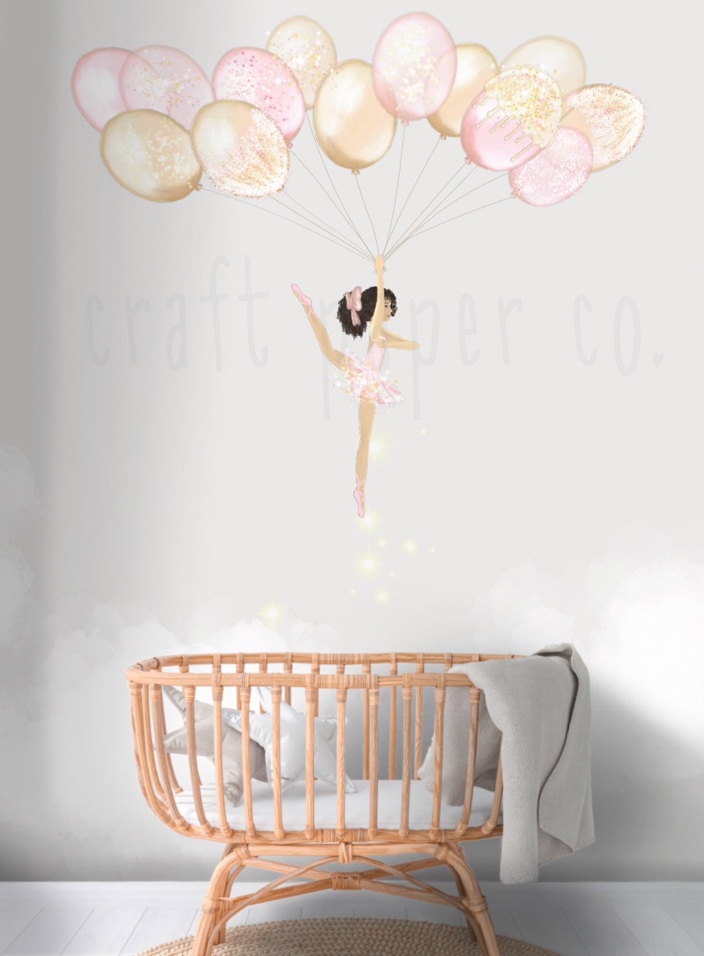 Balerin Balonlar Kız Çocuk Odası Duvar Kağıdı — El çizimi, ölçüye özel üretim | Craft Paper Co