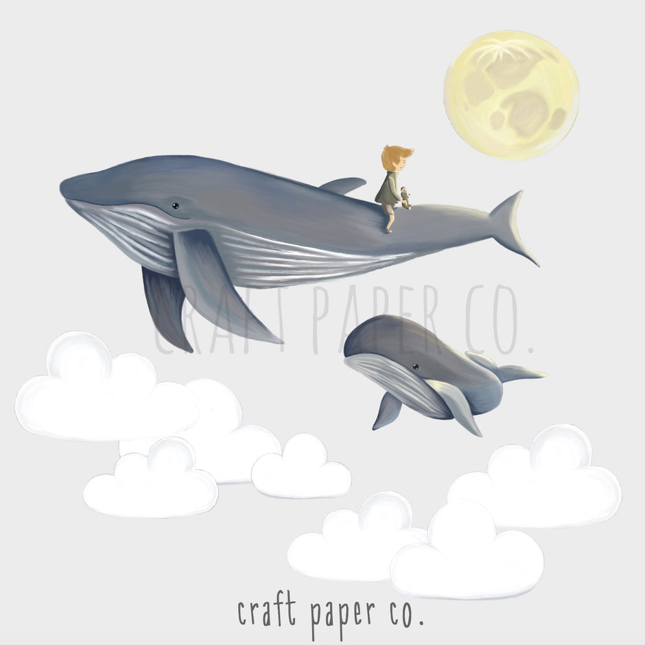 Balina Üstünde Uçan Çocuk Duvar Sticker — detay görünümü 4 | Craft Paper Co