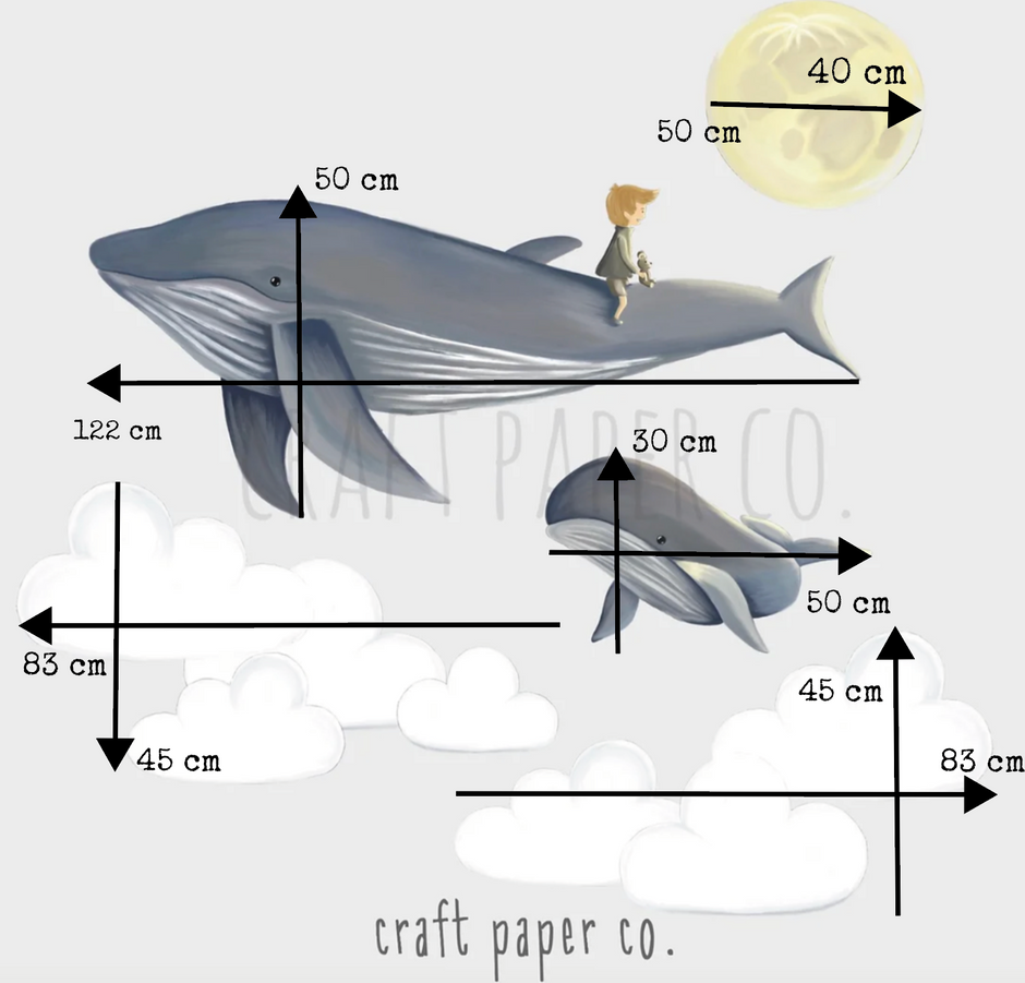 Balina Üstünde Uçan Çocuk Duvar Sticker — detay görünümü 2 | Craft Paper Co