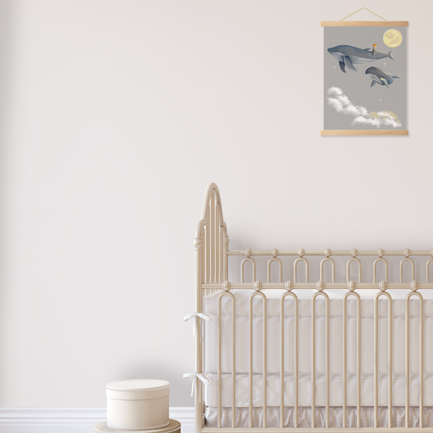 Balinanın Üstünde Uçan Çocuki Çocuk Odası Posteri — El çizimi çocuk odası posteri | Craft Paper Co