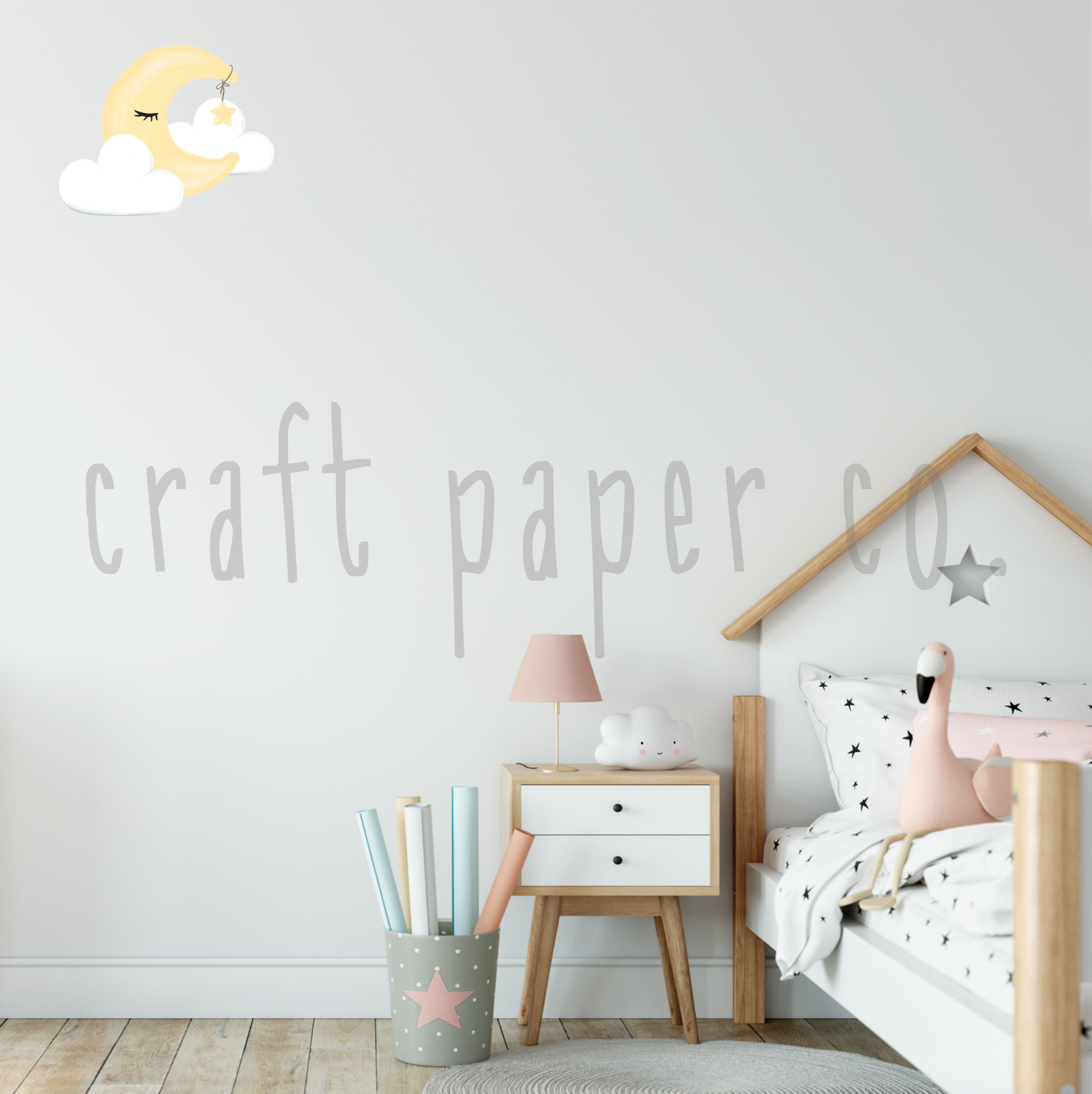 Bulut ve Yeni Ay Çocuk Odası Duvar Sticker — detay görünümü | Craft Paper Co