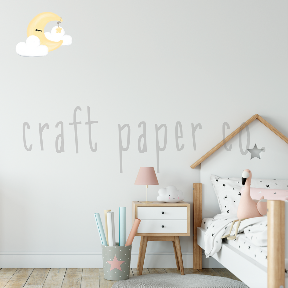 Bulut ve Yeni Ay Çocuk Odası Duvar Sticker — detay görünümü | Craft Paper Co