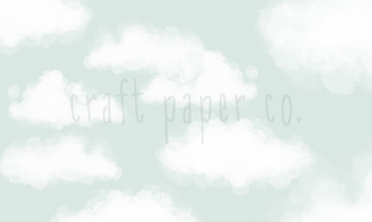 Bulutlar Cadde Mint Duvar Kağıdı; el çizimi tasarımın filigranlı düz görünümü | Craft Paper Co