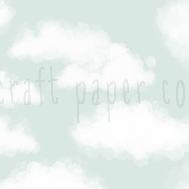 Bulutlar Cadde Mint Duvar Kağıdı; el çizimi tasarımın filigranlı düz görünümü | Craft Paper Co