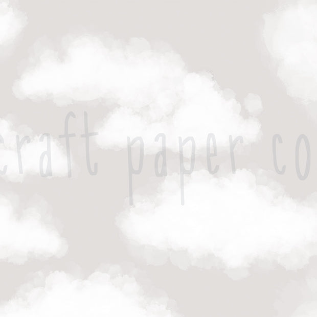 Bulutlar Kağıt (Grej) Duvar Kağıdı; el çizimi tasarımın filigranlı düz görünümü | Craft Paper Co