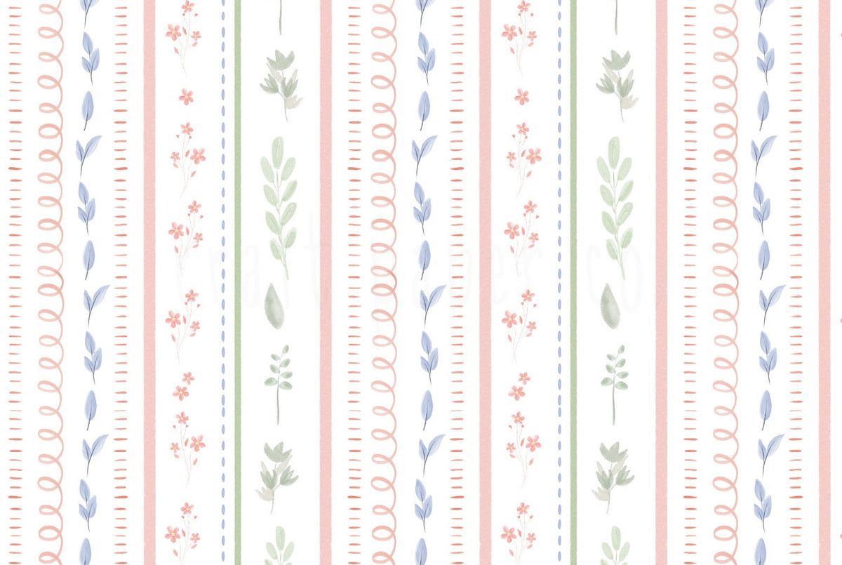 Çiçekli Şerit Duvar Kağıdı; ince çiçekli şerit deseninin yakın kesiti | Craft Paper Co