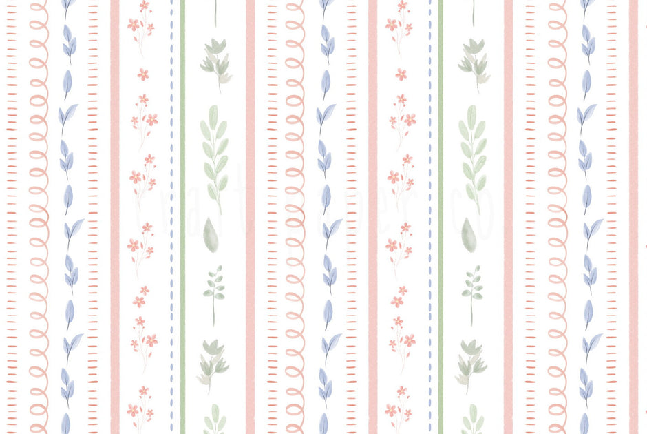 Çiçekli Şerit Duvar Kağıdı; ince çiçekli şerit deseninin yakın kesiti | Craft Paper Co