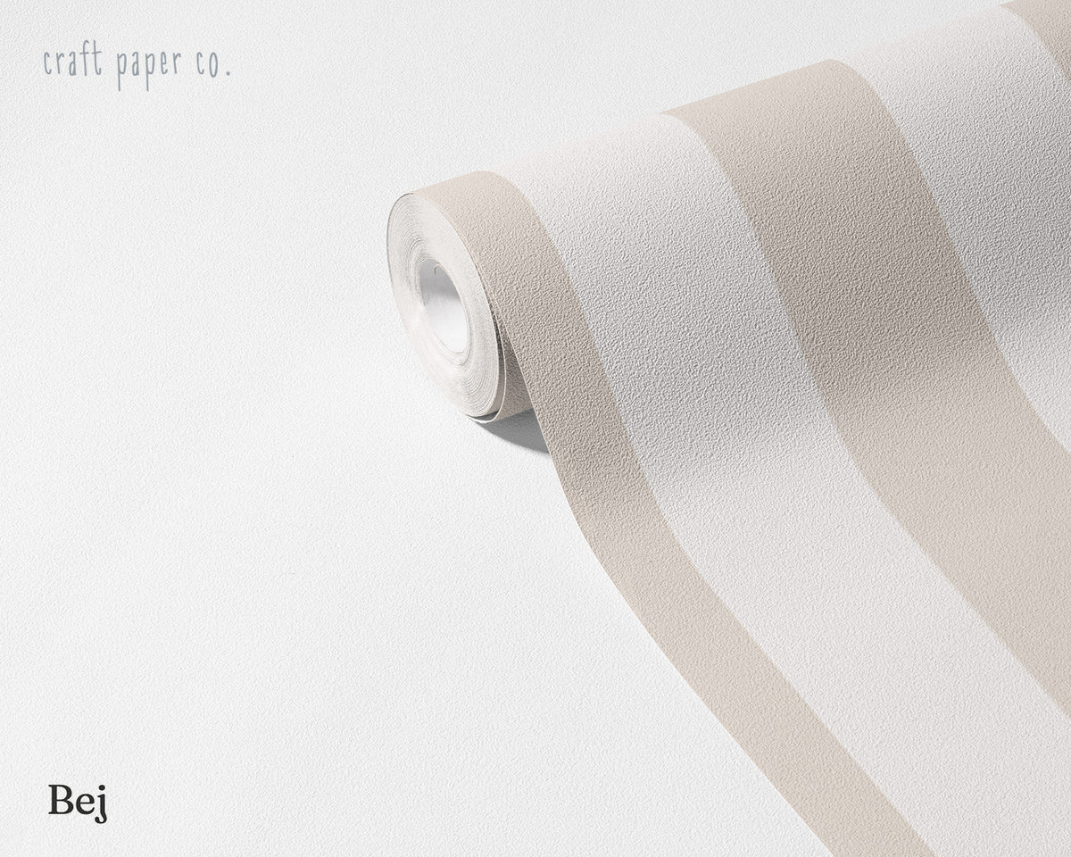 Striped Wallpaper Mural in Beige; unrolled roll showing warm beige stripes | Craft Paper Co
