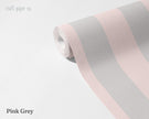 Striped Wallpaper Mural in Pink Grey; unrolled roll showing grayish pink stripes | Craft Paper Co