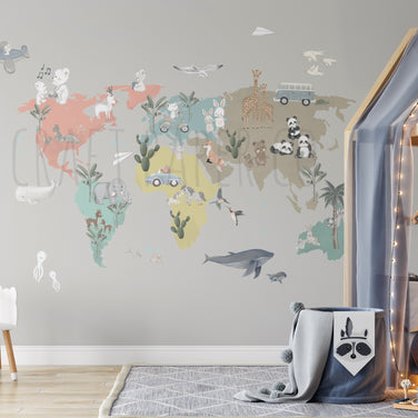 Craft Paper Co. Dünya Haritası Sticker Seti Çocuk Odası Duvar Sticker — El çizimi çocuk odası duvar sticker | Craft Paper Co