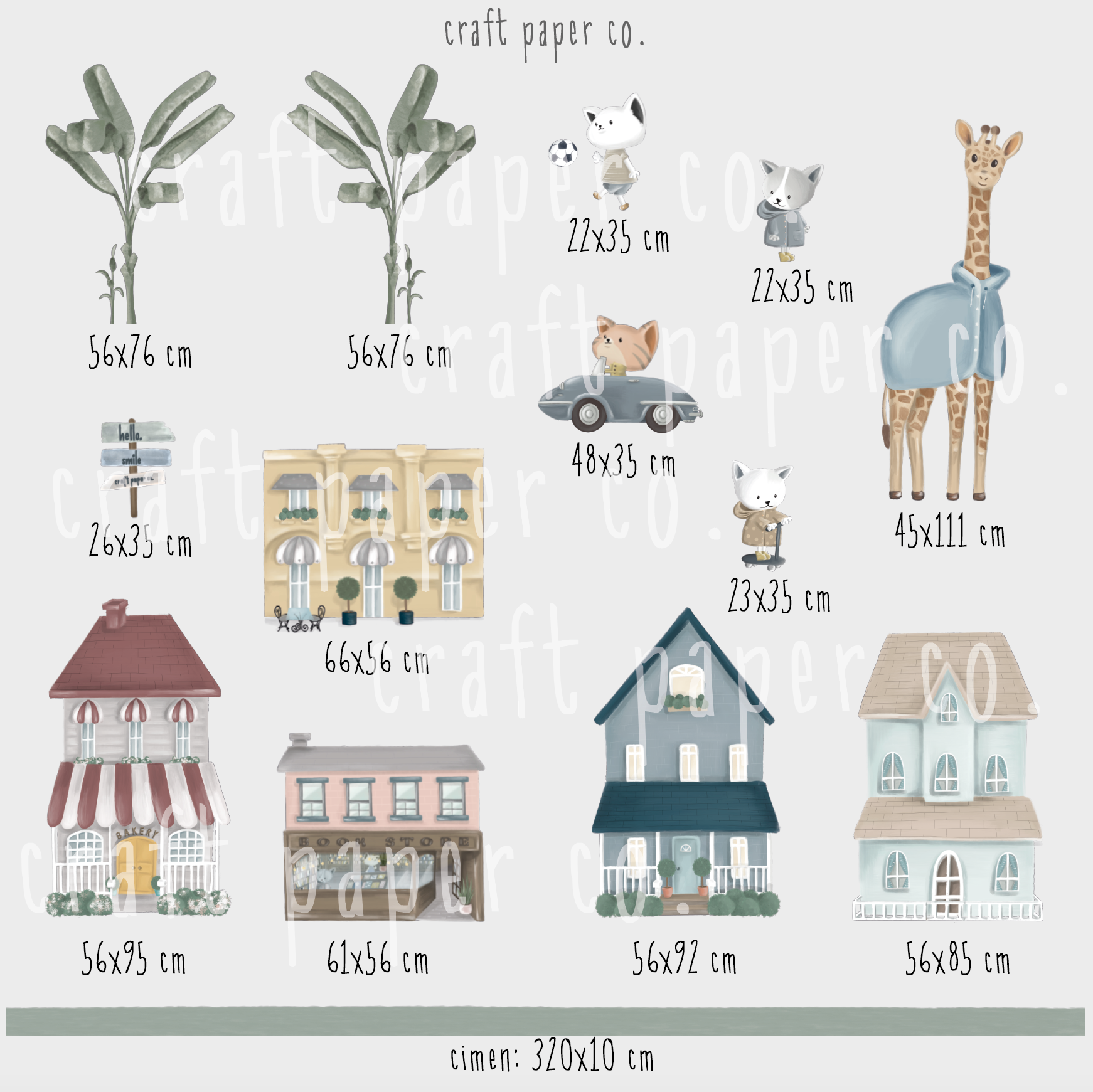 Craft Paper Co. Sokağı Seti Duvar Sticker — detay görünümü | Craft Paper Co