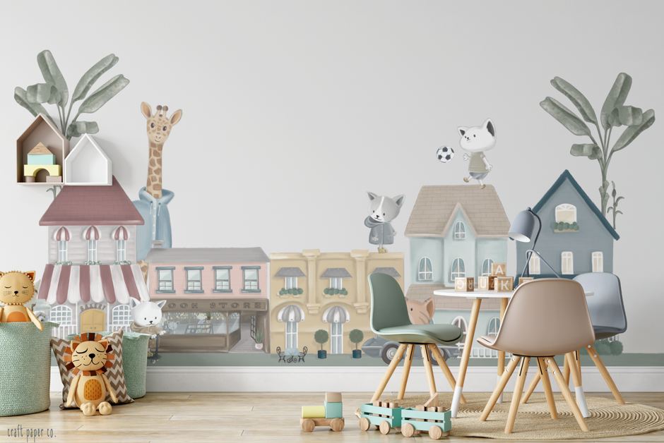 Craft Paper Co. Sokağı Seti Çocuk Odası Duvar Sticker — El çizimi çocuk odası duvar sticker | Craft Paper Co