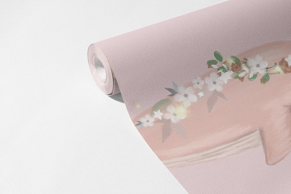 Pembe Balinalar Duvar Kağıdı; desenli kağıt rulosunda yakın görünüm ve doku | Craft Paper Co