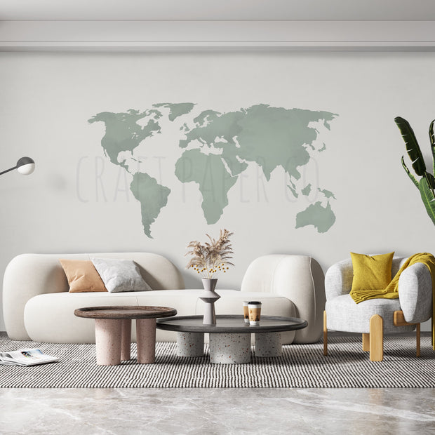 Craft Yeşili Dünya Haritası Çocuk Odası Duvar Sticker — El çizimi çocuk odası duvar sticker | Craft Paper Co