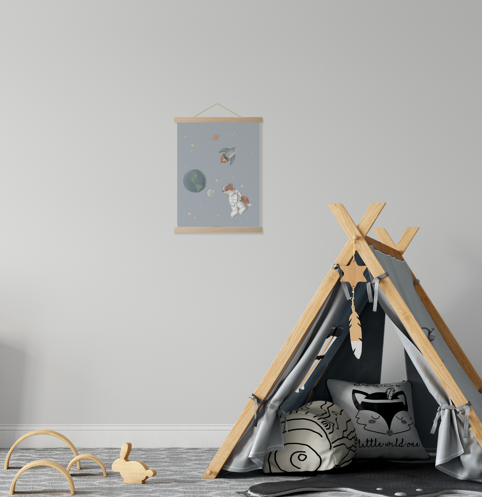 Fox On Space Çocuk Odası Posteri — El çizimi çocuk odası posteri | Craft Paper Co