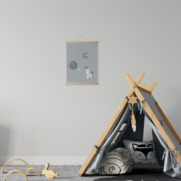Fox On Space Çocuk Odası Posteri — El çizimi çocuk odası posteri | Craft Paper Co