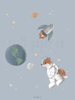 Fox On Space Çocuk Odası Posteri — detay görünümü | Craft Paper Co