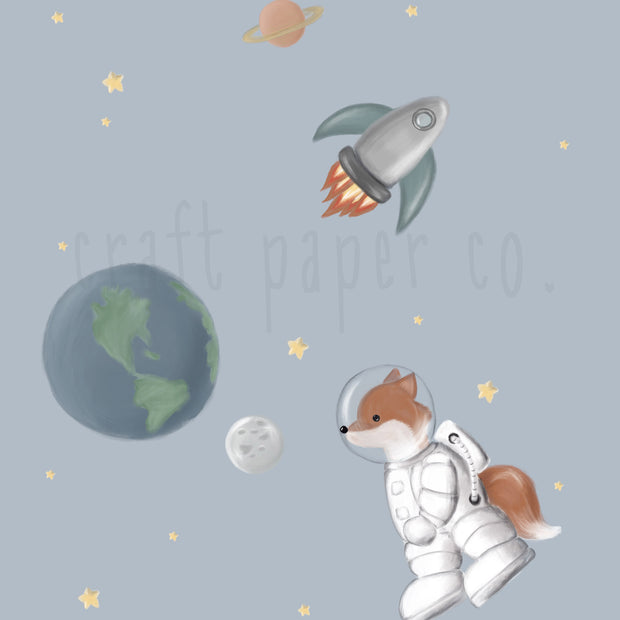 Fox On Space Çocuk Odası Posteri — detay görünümü | Craft Paper Co