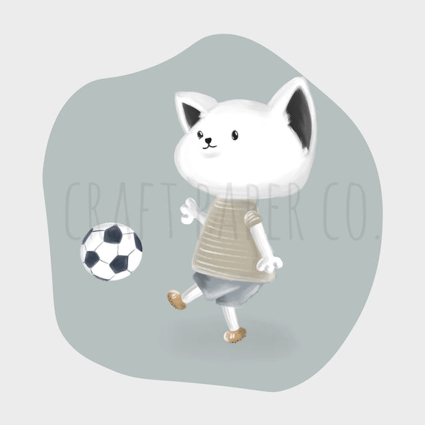 Futbolcu Kedicik Balonu Erkek Çocuk Odası Duvar Sticker — detay görünümü | Craft Paper Co