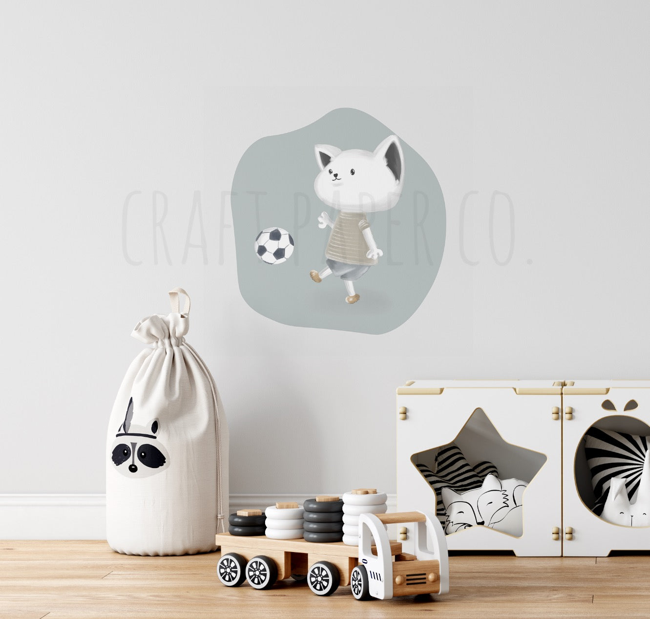 Futbolcu Kedicik Balonu Erkek Çocuk Odası Duvar Sticker — El çizimi çocuk odası duvar sticker | Craft Paper Co