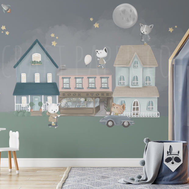 Gece Çocuk Odası Duvar Kağıdı — El çizimi, ölçüye özel üretim | Craft Paper Co