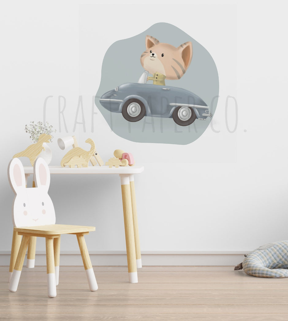 Gezgin Kedicik Balonu Çocuk Odası Duvar Sticker — El çizimi çocuk odası duvar sticker | Craft Paper Co