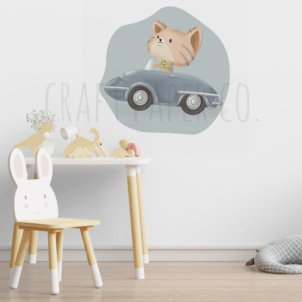 Gezgin Kedicik Balonu Çocuk Odası Duvar Sticker — El çizimi çocuk odası duvar sticker | Craft Paper Co