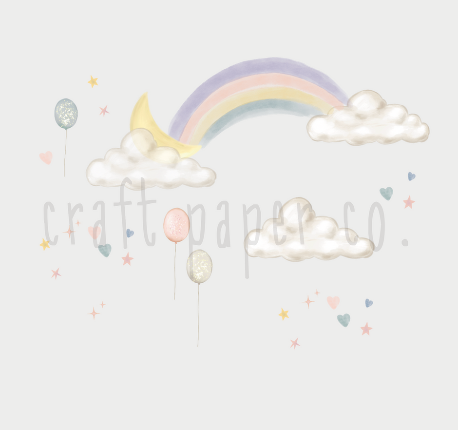 Gökkuşağı, Balonlar ve Bulutlar Çocuk Odası Duvar Sticker — El çizimi çocuk odası duvar sticker | Craft Paper Co
