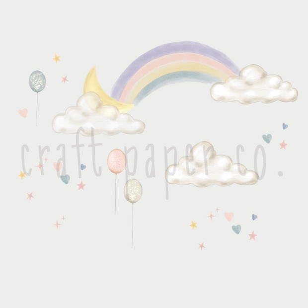 Gökkuşağı, Balonlar ve Bulutlar Çocuk Odası Duvar Sticker — El çizimi çocuk odası duvar sticker | Craft Paper Co