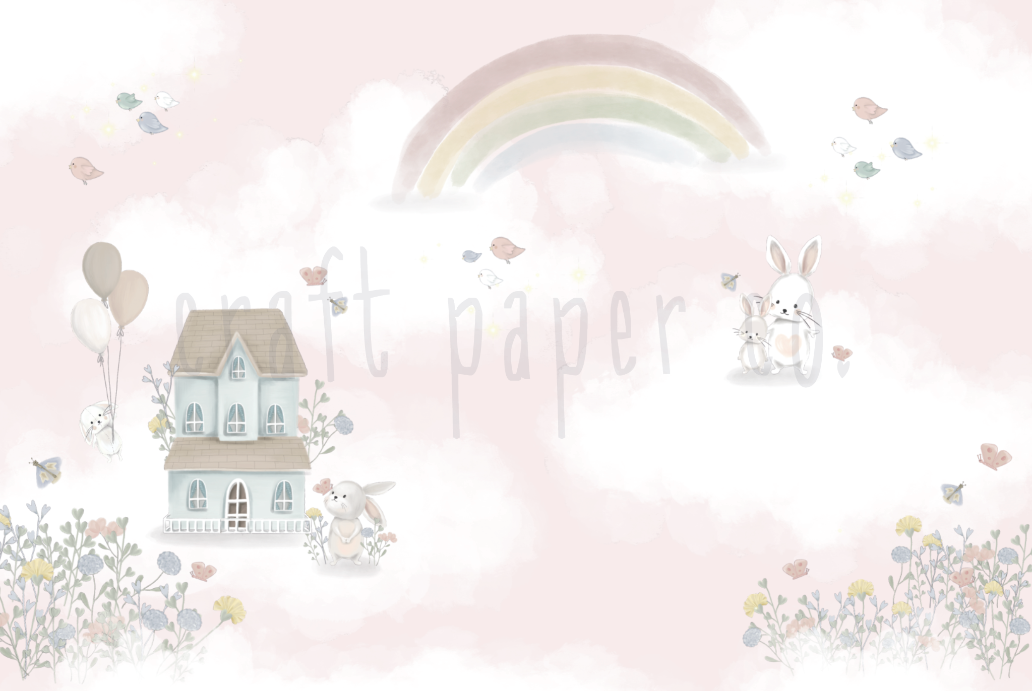 Gökkuşağı ve Kuşlar Duvar Kağıdı — detay görünümü 2 | Craft Paper Co