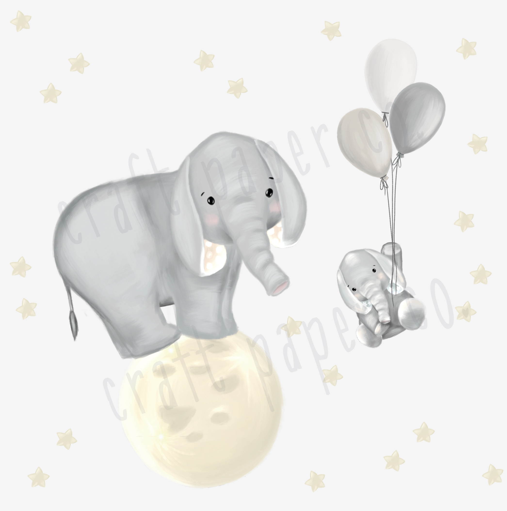 Hayalperest Fil Ve Yavrusu Bebek Odası Duvar Sticker — El çizimi çocuk odası duvar sticker | Craft Paper Co