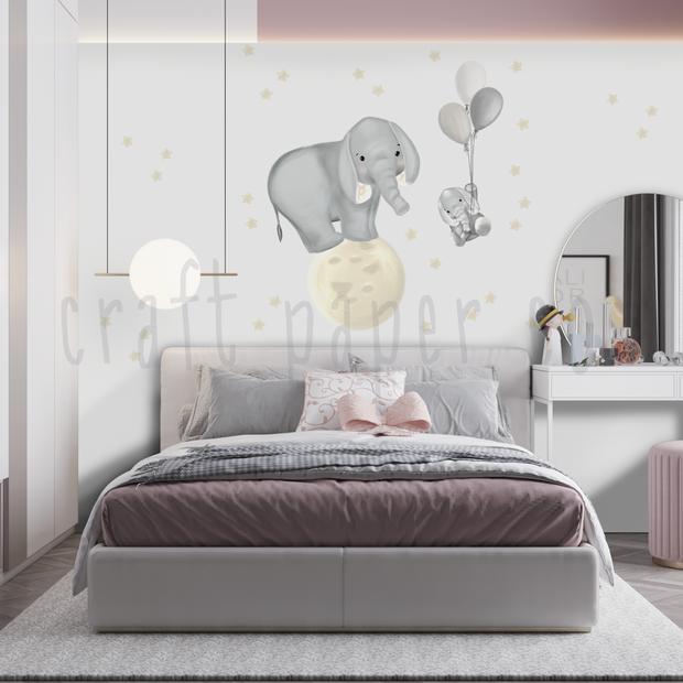 Hayalperest Fil ve Yavrusu Bebek Odası Duvar Sticker — detay görünümü | Craft Paper Co