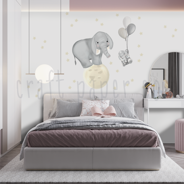 Hayalperest Fil ve Yavrusu Bebek Odası Duvar Sticker — detay görünümü | Craft Paper Co