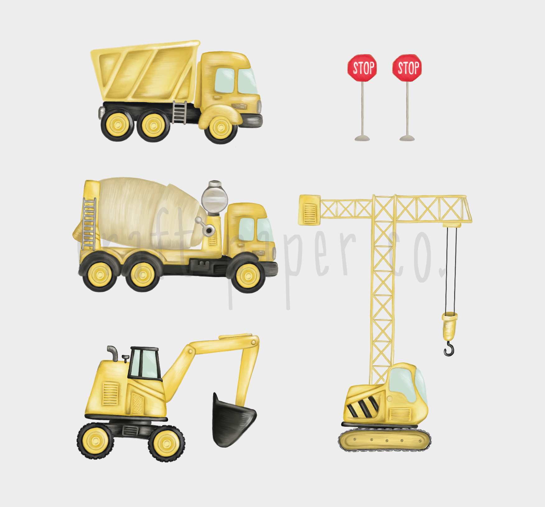 İş Makinaları Erkek Çocuk Odası Duvar Sticker — El çizimi çocuk odası duvar sticker | Craft Paper Co