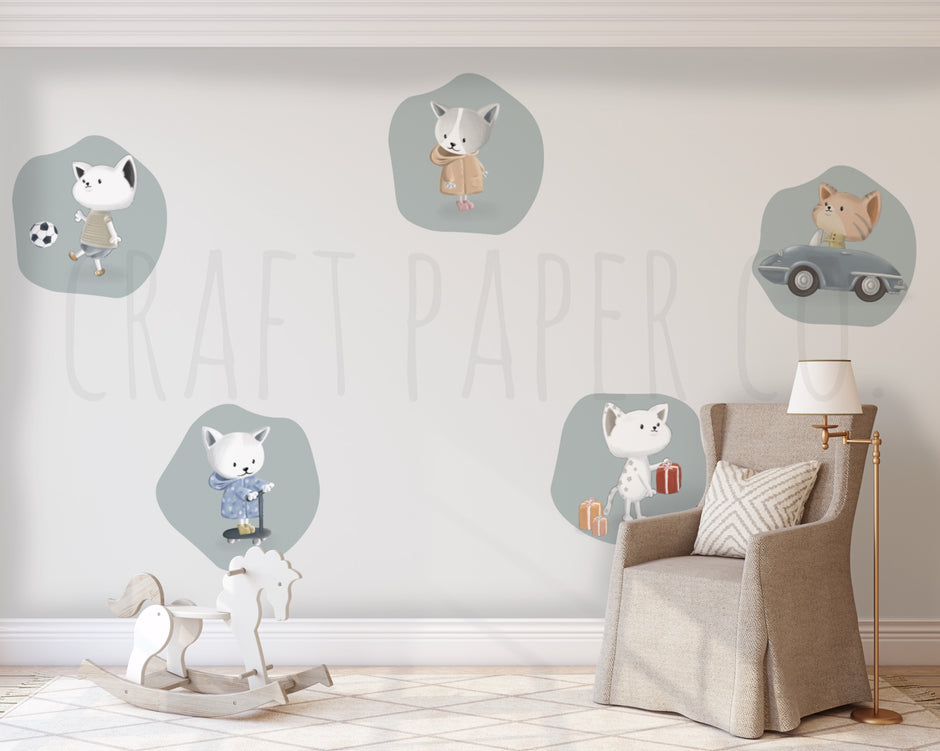 Kedicik Balonları Seti Çocuk Odası Duvar Sticker — El çizimi çocuk odası duvar sticker | Craft Paper Co