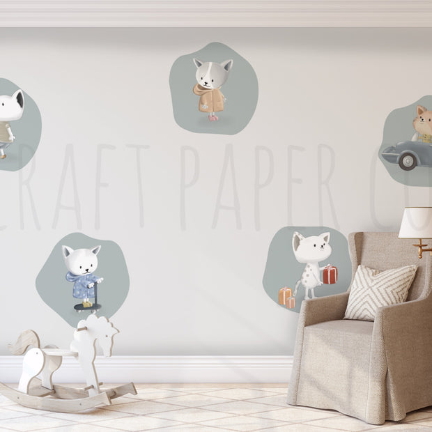 Kedicik Balonları Seti Çocuk Odası Duvar Sticker — El çizimi çocuk odası duvar sticker | Craft Paper Co