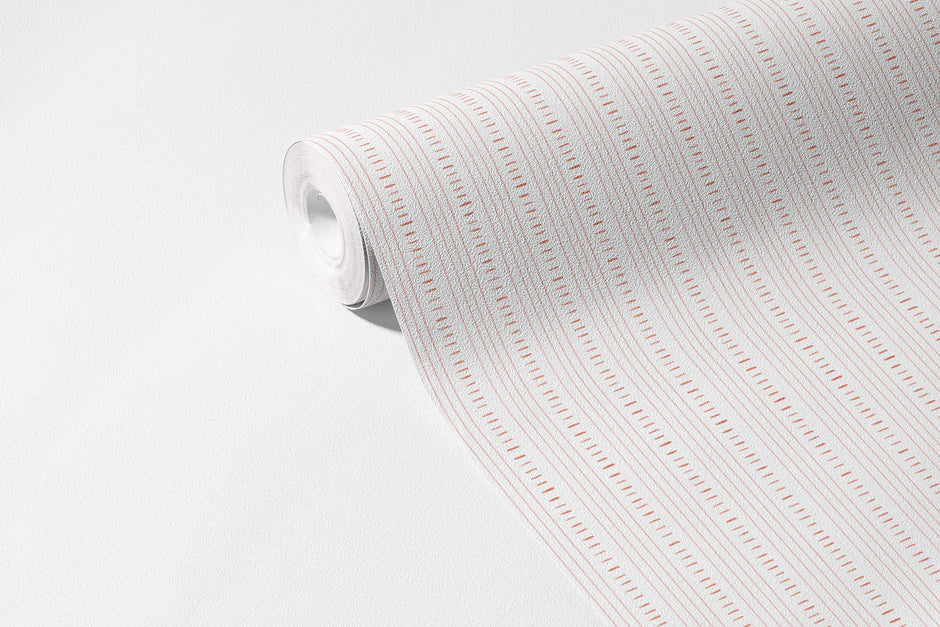 Keten Dikiş Duvar Kağıdı Kırmızı; açılmış non-woven ruloda ince kırmızı dikiş çizgileri | Craft Paper Co