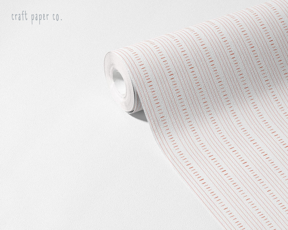 Linen Stitch Wallpaper Mural in Red; unrolled roll showing red stitch lines | Craft Paper Co