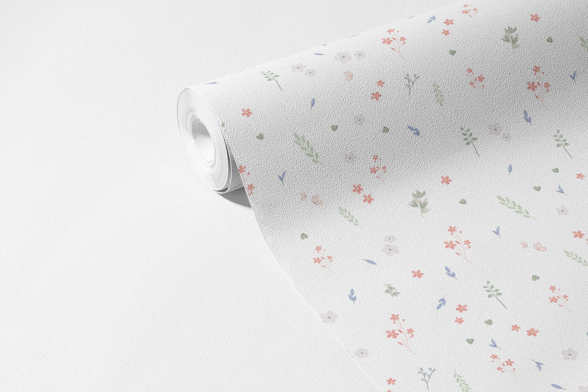 Kır Çiçeği Desenli Duvar Kağıdı Mini Boy; açılmış non-woven ruloda minik kır çiçekleri | Craft Paper Co