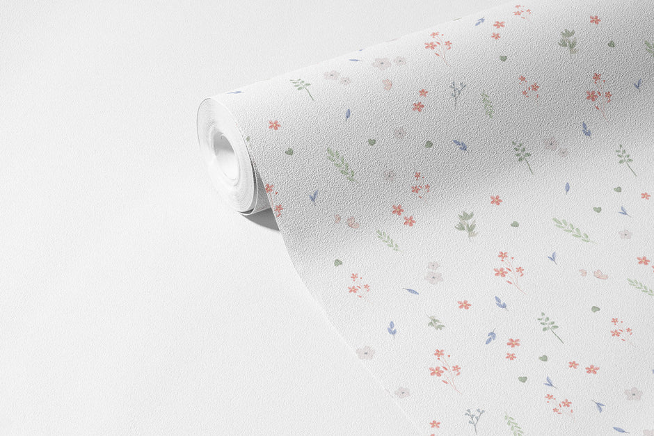 Kır Çiçeği Desenli Duvar Kağıdı Mini Boy; açılmış non-woven ruloda minik kır çiçekleri | Craft Paper Co
